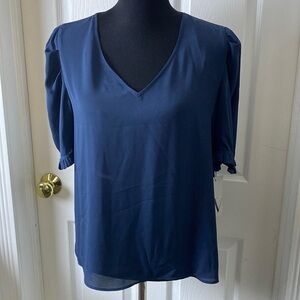 Worthington Women’s Navy Blue Short Sleeve V-Neck Blouse sz L NWT